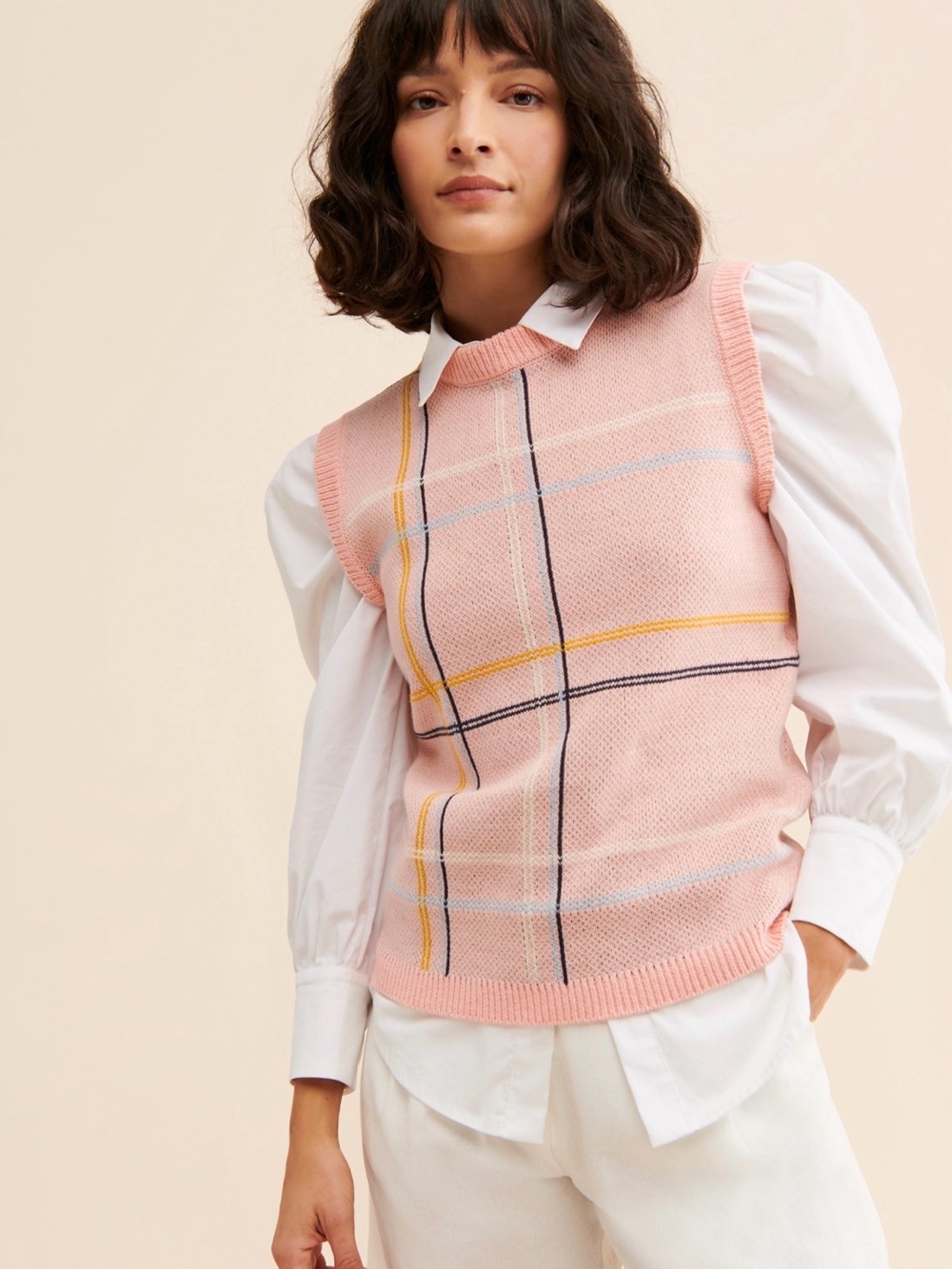 Callahan Pink Knit Vest with Multicolor Stitch